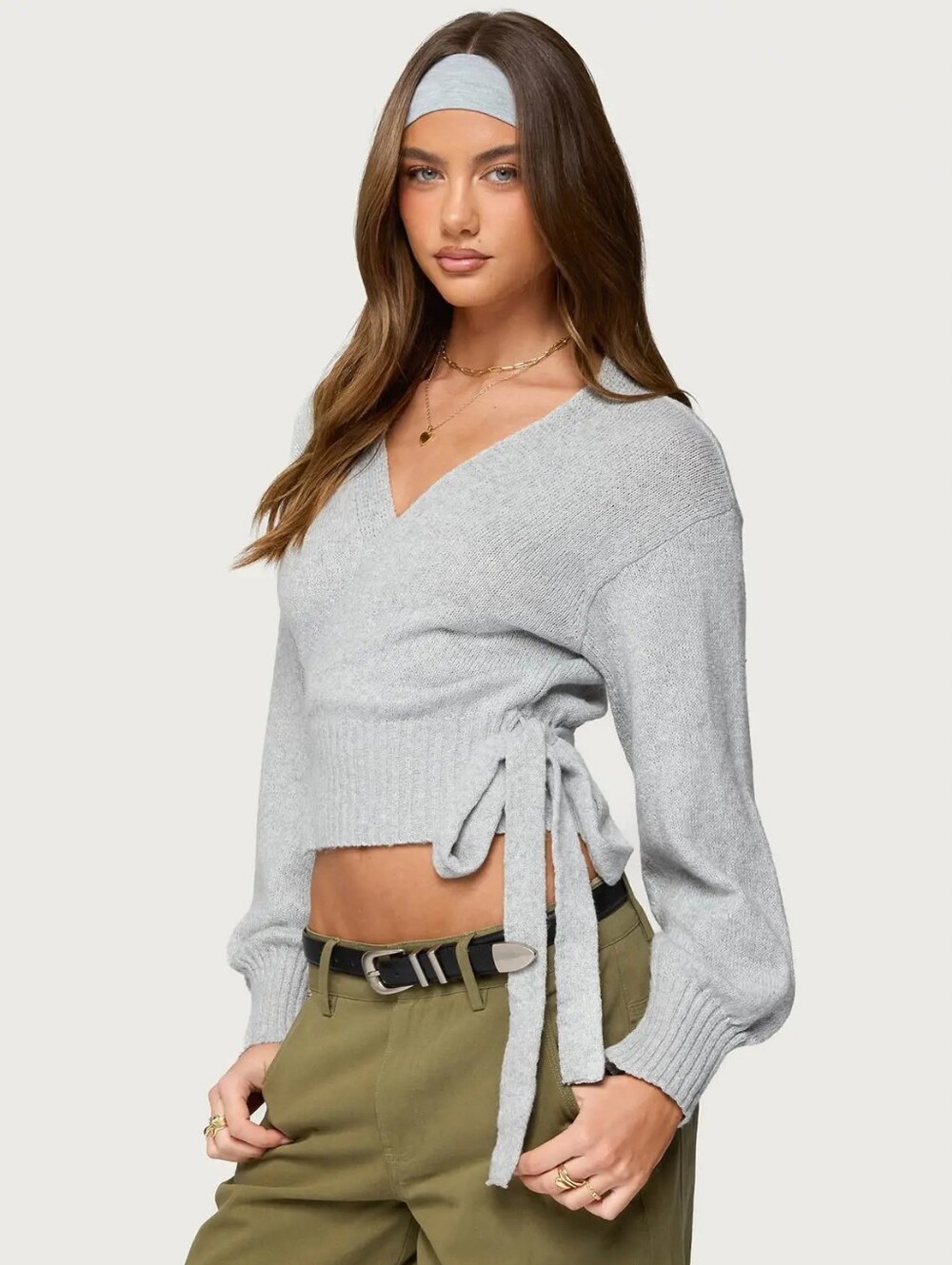Edikted Stella Gray Wrap Cardigan Sweater Size Small NWT
